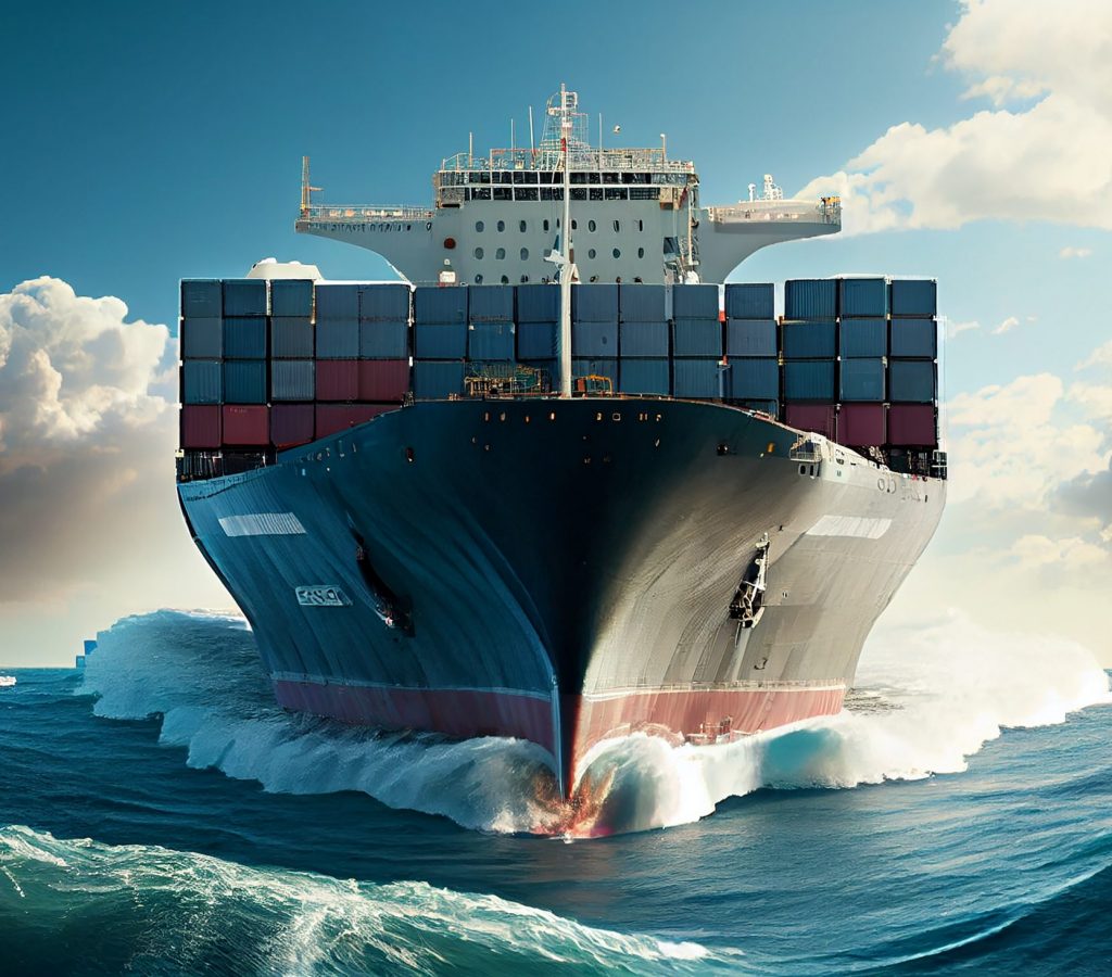 Shipping industry delivering cargo on large container ship ,generative AI Shipping industry delivering cargo on large container ship ,generative artificial intelligence